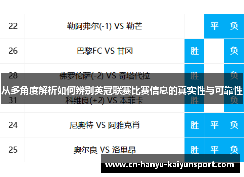 从多角度解析如何辨别英冠联赛比赛信息的真实性与可靠性